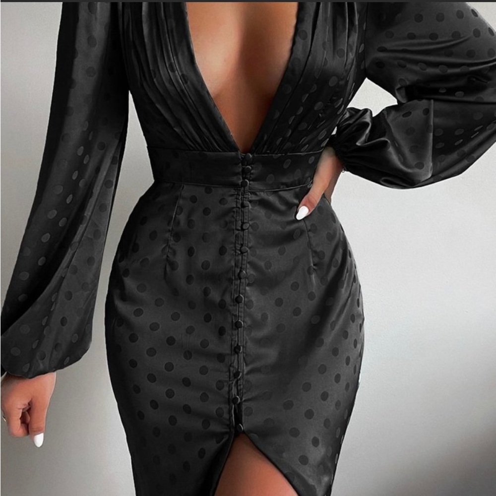 Runaway The Label Rapture Midi Party Dress Black Polka dot Sz Large US 08